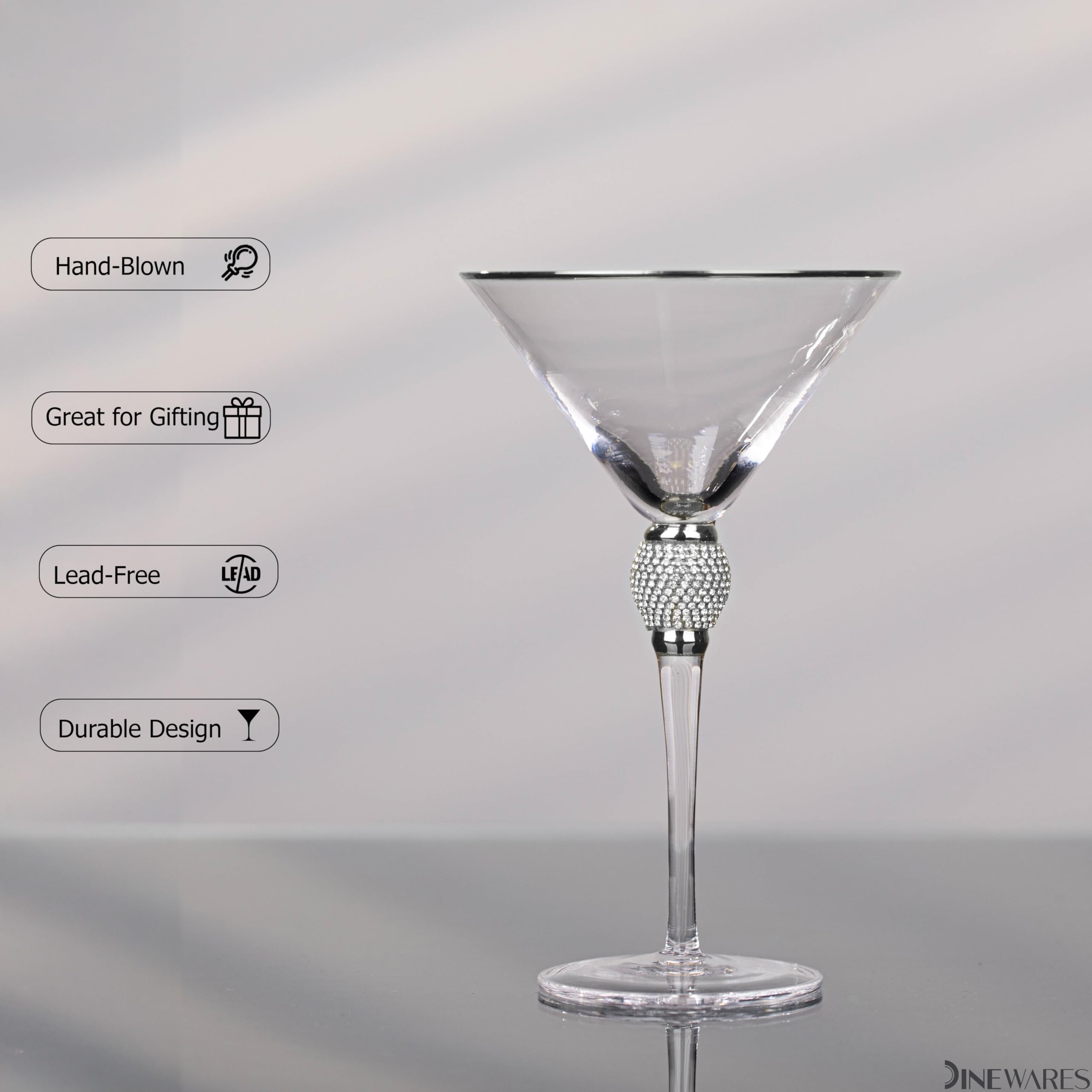 4 Piece Premium Clear Stem Crystal Martini Glasses with Gold Rim and Diamond-like Rhinestones, Elegant 10oz Glassware Set for Cosmopolitan, Vodka, Gin and Other Cocktails, Fancy Manhattan Drinkware