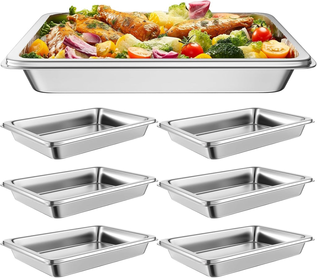 Hotel Pans Full Size 2.5" Deep, Restaurant Supplies Stainless Steam Table Pans 1/1 Size 22 Gauge Commercial Food Pans, 6 Pack Anti Catering Pans