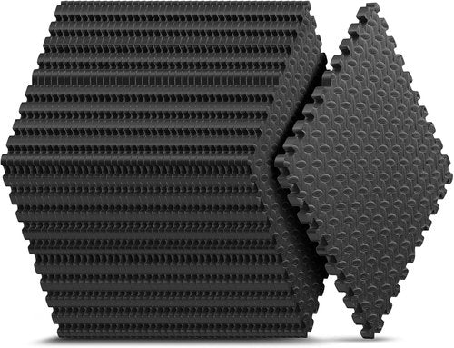 Home Gym Mat - EVA Interlocking Foam Exercise Tiles for Workouts & Play Areas | Black, 24x24 in, 16 Tiles