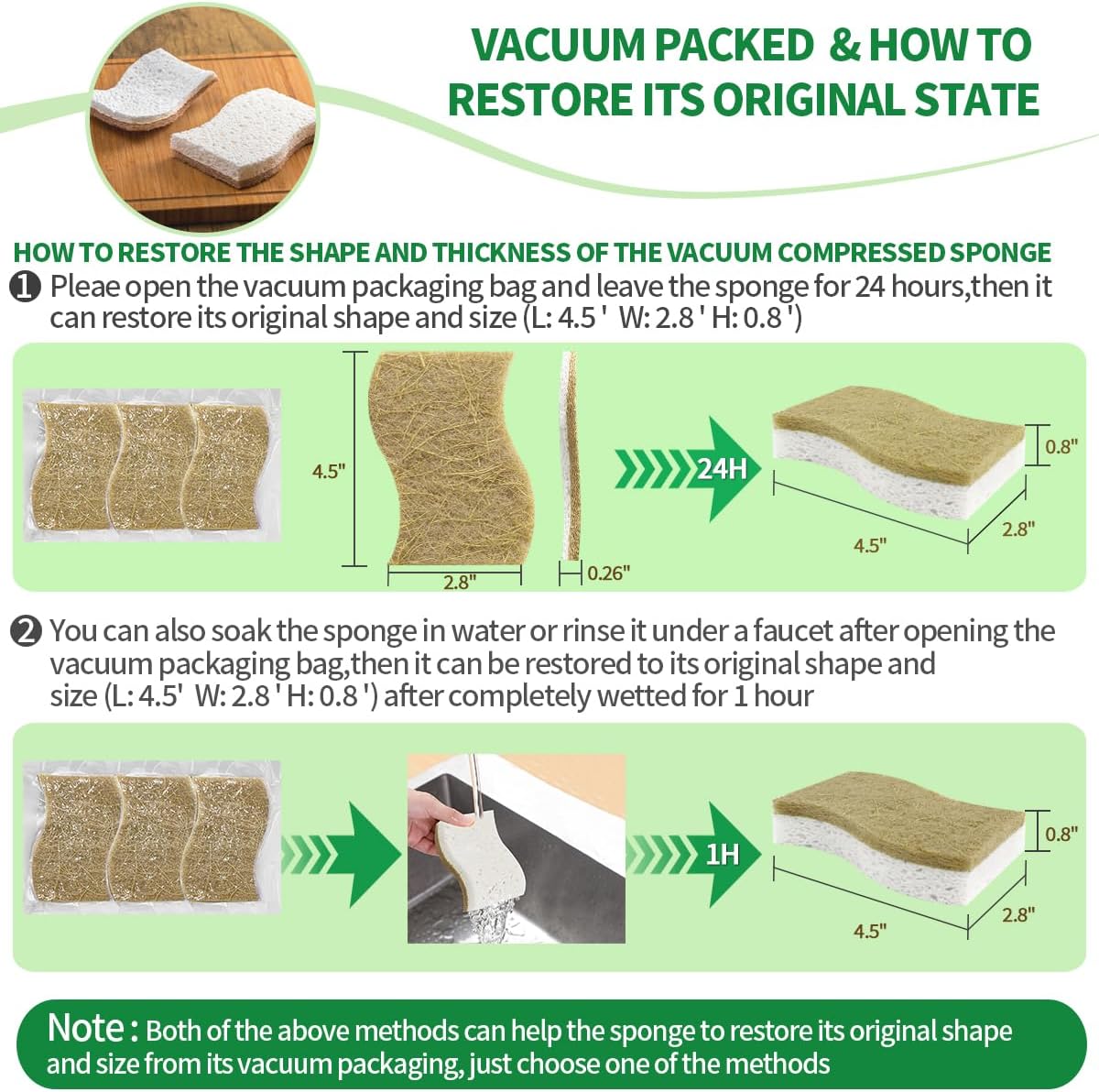 Natural Dish Sponges | Plant-Based Biodegradable Cellulose with Coconut Scrubber - Eco-Friendly (Pack of 12)