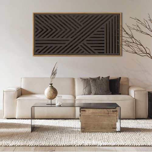 IARTTOP Extra Large Black Wood Wall Art - Framed Abstract Geometric Decor 20x40 Inch for Modern Spaces