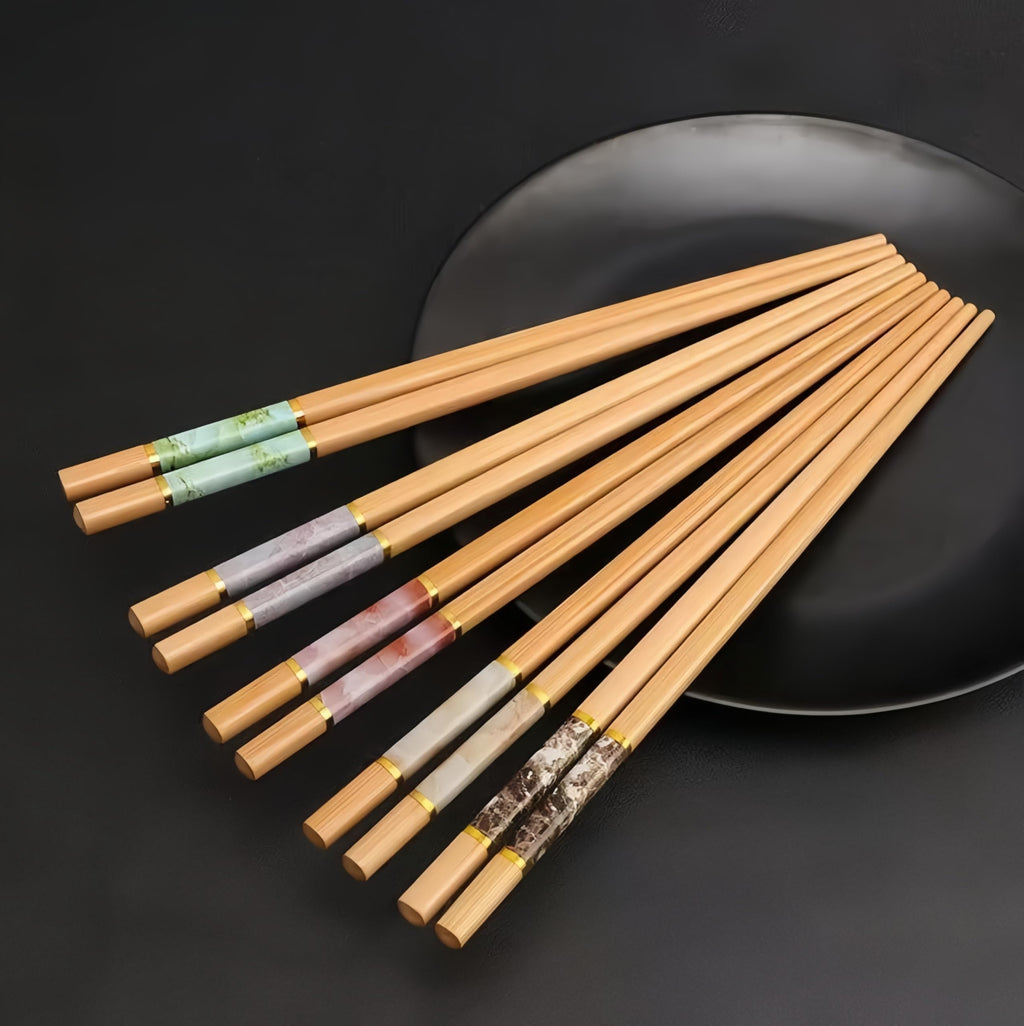 10 Pairs Bamboo Chopsticks Reusable Cooking Chopsticks 9.45 inches Chop Sticks Reusable Dishwasher Safe Non slip Korean ChopSticks Gift Set for Sushi & Ramen Lovers