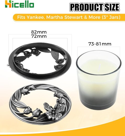 Floral Candle Toppers - Set of 3 Silver Metal Covers with Tulip, Bauhinia & 3D Butterfly Design | Fits 80mm Jars