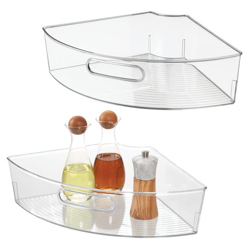 iDesign Clear Plastic 1/4 Wedge Bin for Corner Lazy Susan Cabinet, Kitchen Cabinet Organizer, 2-Pack