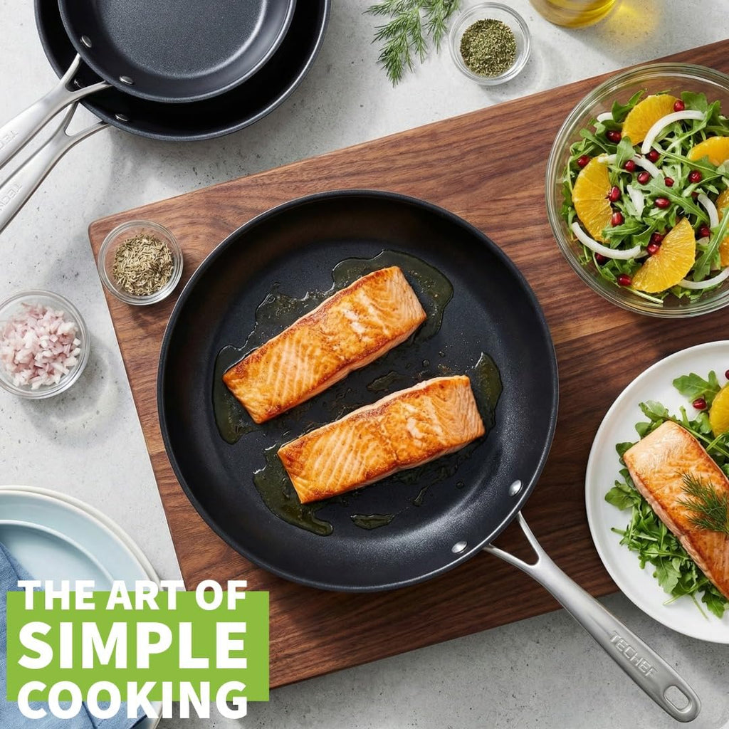 TECHEF - Onyx Collection Nonstick Frying Pan Skillet Set, PFOA-Free, Dishwasher Oven Safe, Stay-Cool Stainless Steel Handle, Induction-Ready, Made in Korea (8-inch and 10-inch)