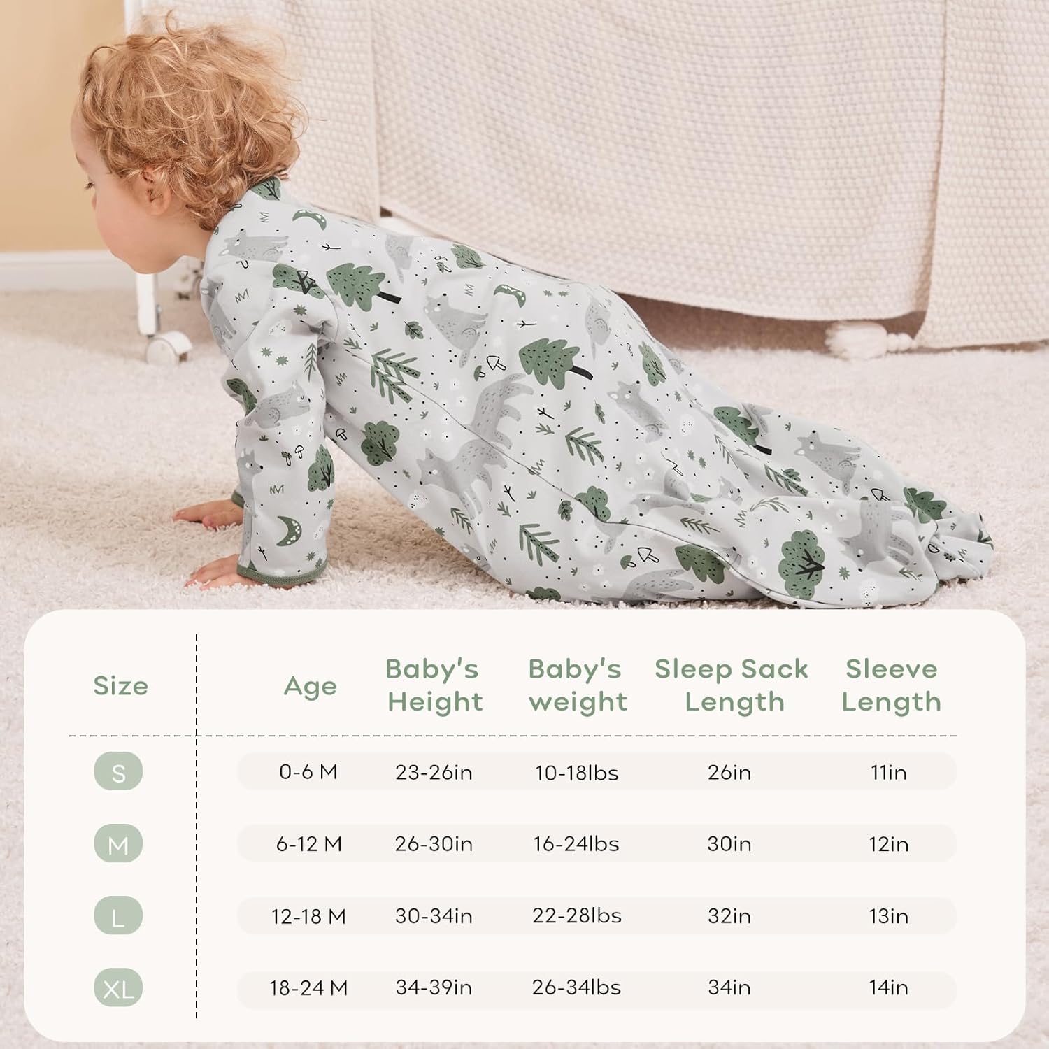 Yoofoss Baby Sleep Sack - 100% Cotton Long Sleeve Wearable Blanket | 0.5 Tog for Infants 6-12 Months