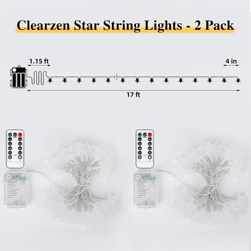Skiennix 33ft Star String Lights - 100 LED Waterproof Fairy Lights with Remote Control | Warm White Decor