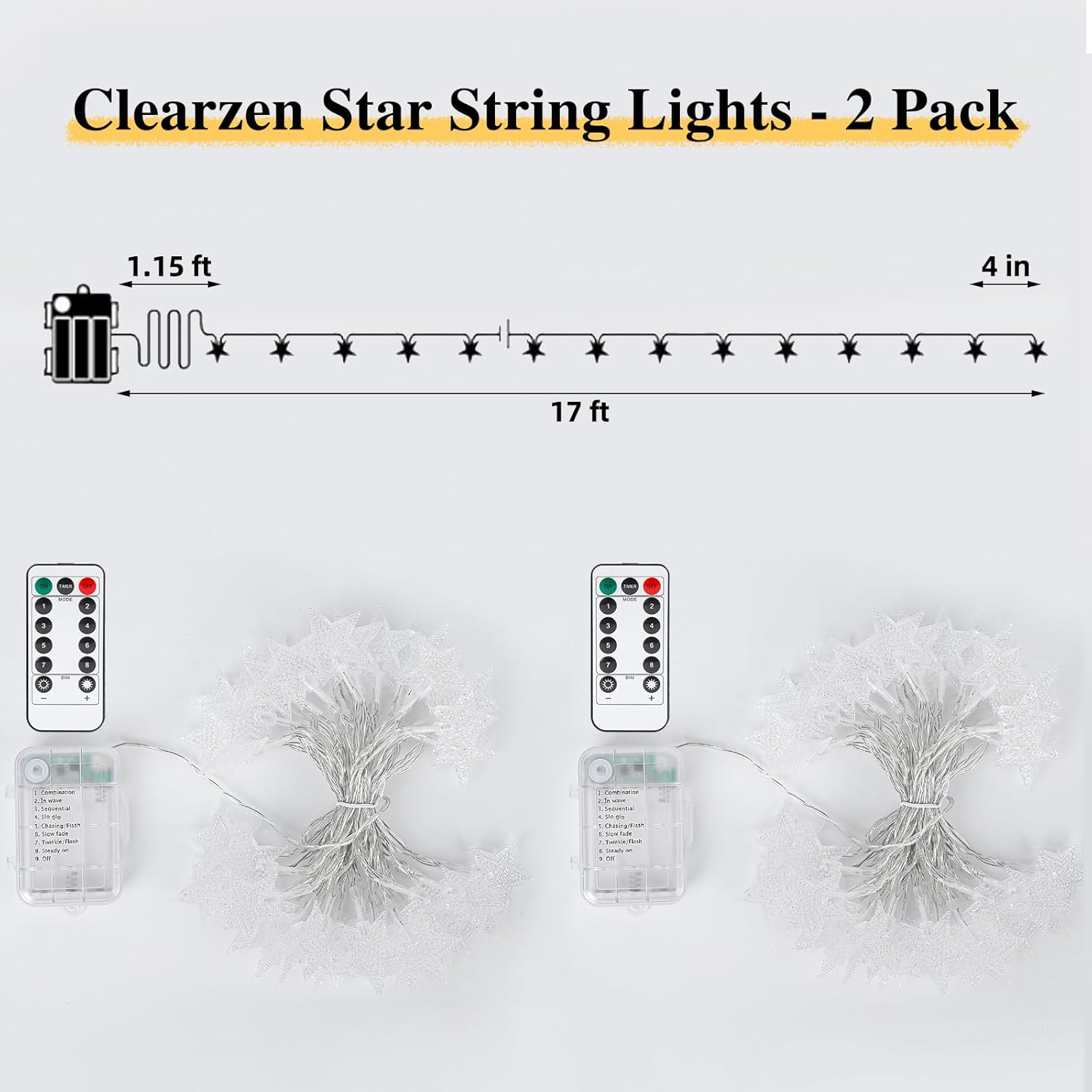 Skiennix 33ft Star String Lights - 100 LED Waterproof Fairy Lights with Remote Control | Warm White Decor