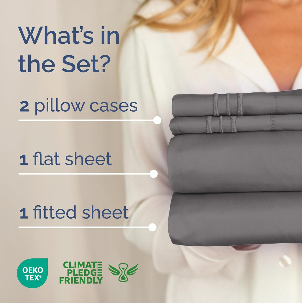 Skiennix Full XL Bed Sheet Set - Soft, Breathable & Cooling 4-Piece Luxury Bedding - Deep Pockets, Dark Grey