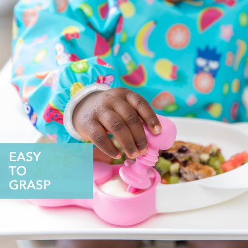 Bumkins Chewtensils Baby Utensils Set - Silicone Spoons & Fork for Self-Feeding | Hello Kitty Pink, 6 Months
