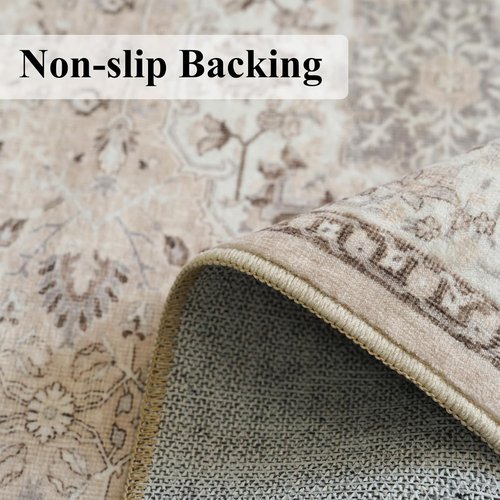 Hallway Vintage Washable Runner Rug - Soft Non-Slip Indoor Carpet for Entryway, Kitchen & Living Room (3x16, Beige)