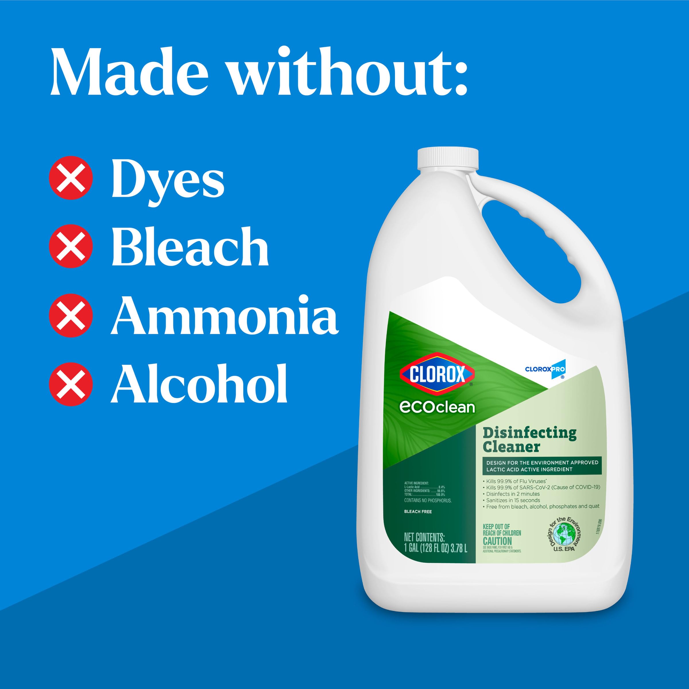 CloroxPro Clorox EcoClean Disinfecting Cleaner Refill, 128 Fluid Ounces, Pack of 4 (Package May Vary)
