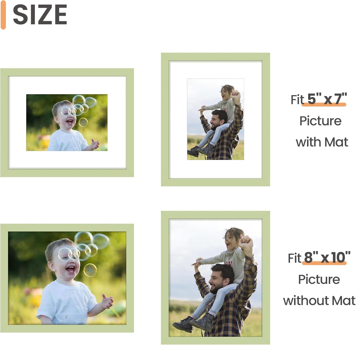 Upsimples 8x10 Picture Frame - Versatile Display for 5x7 or 8x10 Photos | Green, 1 Pack