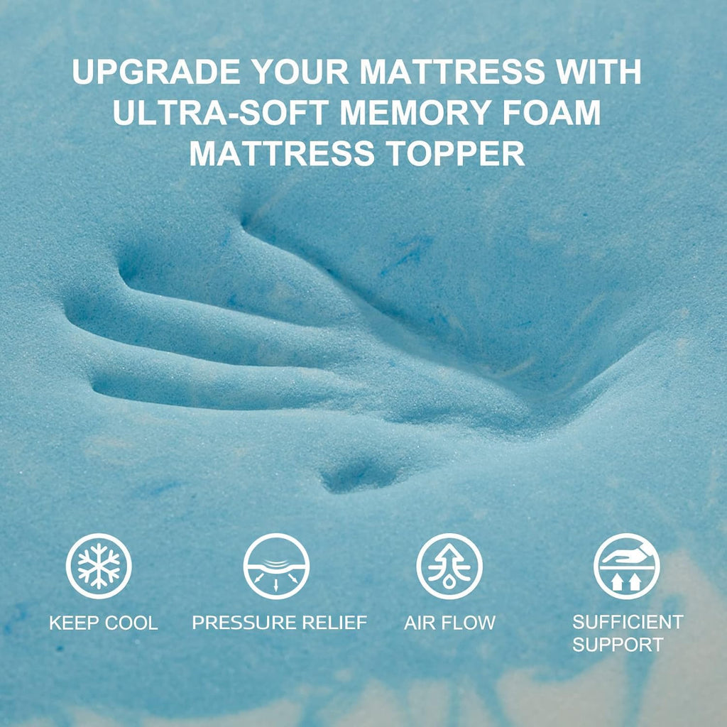 SINWEEK 2-Inch Memory Foam Mattress Topper - 5-Zone Pressure Relief, CertiPUR-US Certified, Twin Size Blue