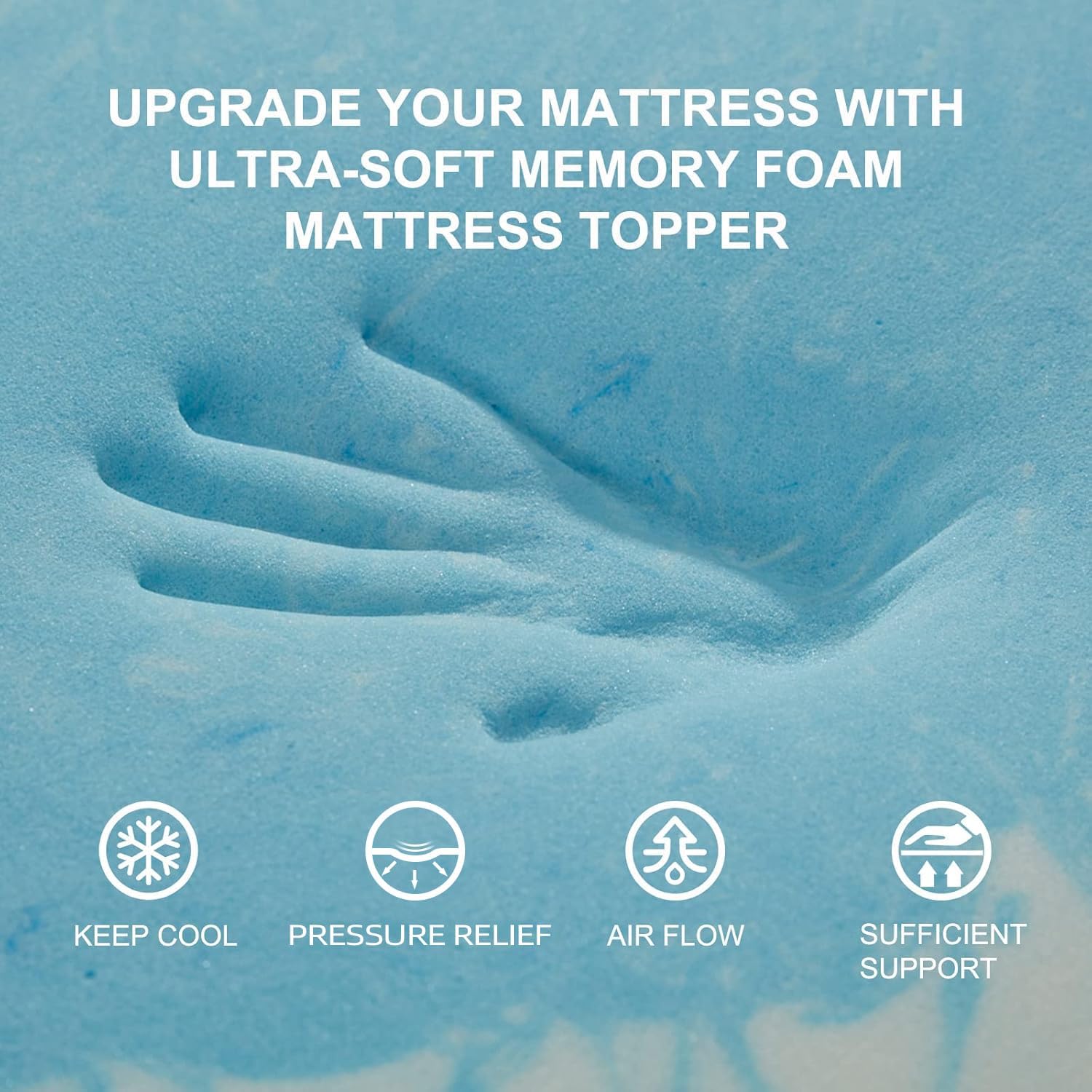 SINWEEK 2-Inch Memory Foam Mattress Topper - 5-Zone Pressure Relief, CertiPUR-US Certified, Twin Size Blue