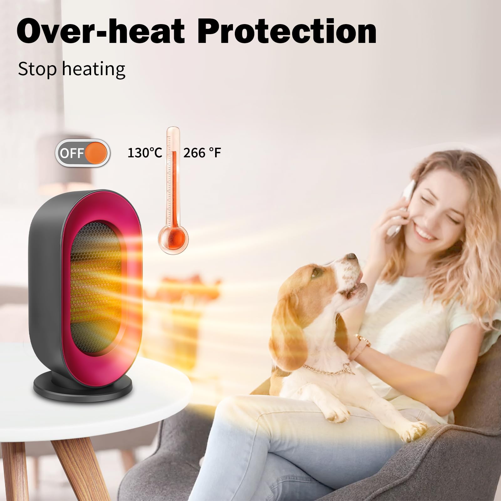 Sendowtek Portable Space Heater Indoor, Mini Electric Fan 10" Tall with 3 Mode Adjustable, Overheating/Tip-over Protection PTC Small Ceramic Desk Heater for Office Home Use
