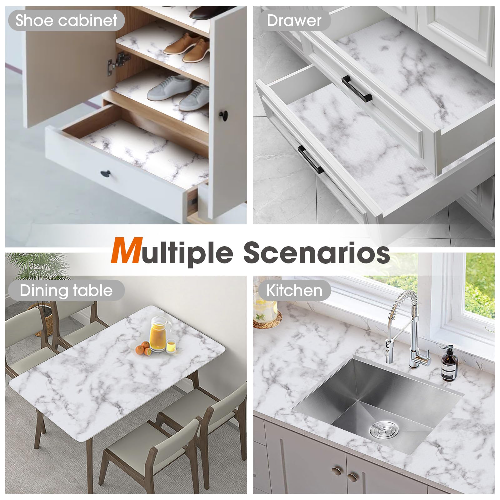 Beautysaid Shelf and Drawer Liner for Kitchen Cabinet, Non Adhesive Non Slip Shelf Paper Waterproof Washable Thickened for Dresser Pantry Shelve Bathroom Protector Liner(Marble,23.6 in x 20 FT)
