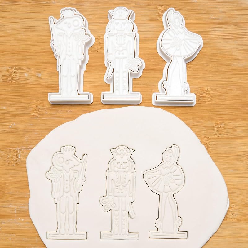 Nutcracker Cookie Cutters Set with Stamper, 3D Bake Molds, 3.5" - Holiday Baking Gift