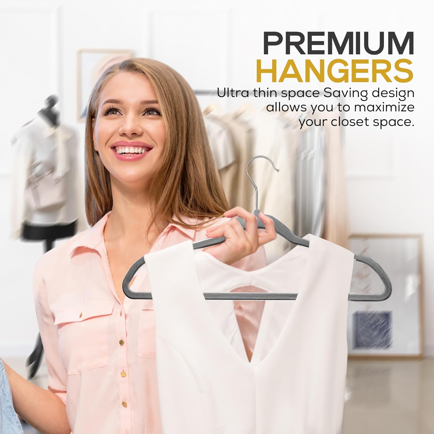 Techzoo Premium Velvet Hangers - 50 Pack Ultra Thin Non-Slip Suit Hangers | Space-Saving Gray Design