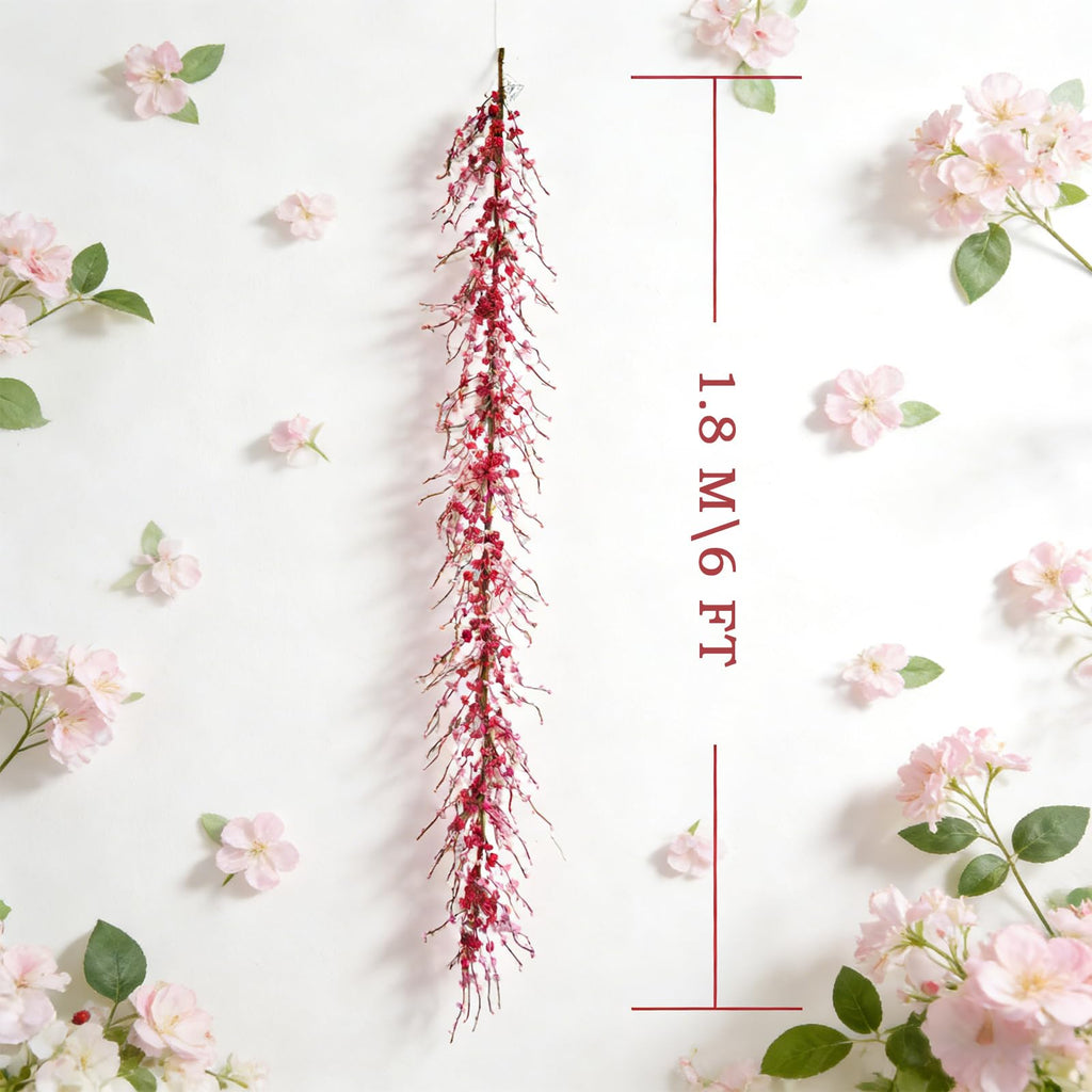 idyllic 6 Ft Valentine's Day Pink & Red Flower Wreath Decorations, Artificial Floral Garland with Bendable Stems for Front Door Mantel Table Bedroom Wedding Decor