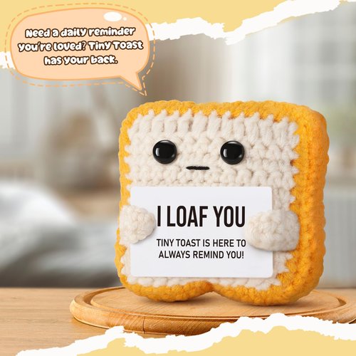 Gifts for Her Him Loved One Crochet Toast “I Loaf You” Gifts for Boyfriend Girlfriend, Funny Wedding Anniversary Birthday Gift for Women Men Couples Wife Husband - Easter Basket Stuffers & Mothers day