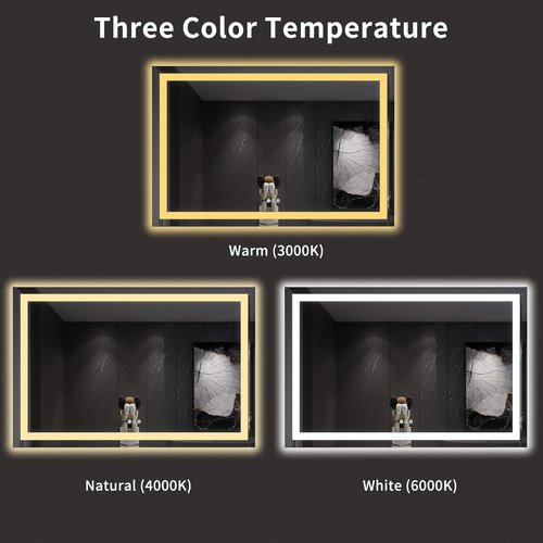 LOAAO LED Bathroom Mirror - 60x40 Anti-Fog, Dimmable, Backlit & Front Lit | Lighted Vanity Mirror with Memory Function, Tempered Glass