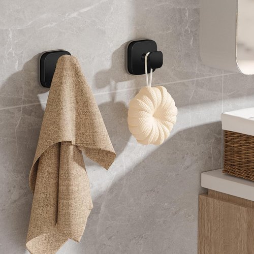 BKV Suction Cup Hooks - Heavy Duty Bathroom & Shower Hooks for Towels, Robes, & Wreaths | Black (2 Pack)