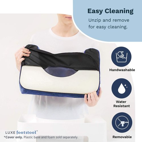 LUXE Velour Zip Cover for Luxe Comfort Soft & Ergonomic Toilet Footstool, Navy Blue, Water-Resistant (Cover Only)