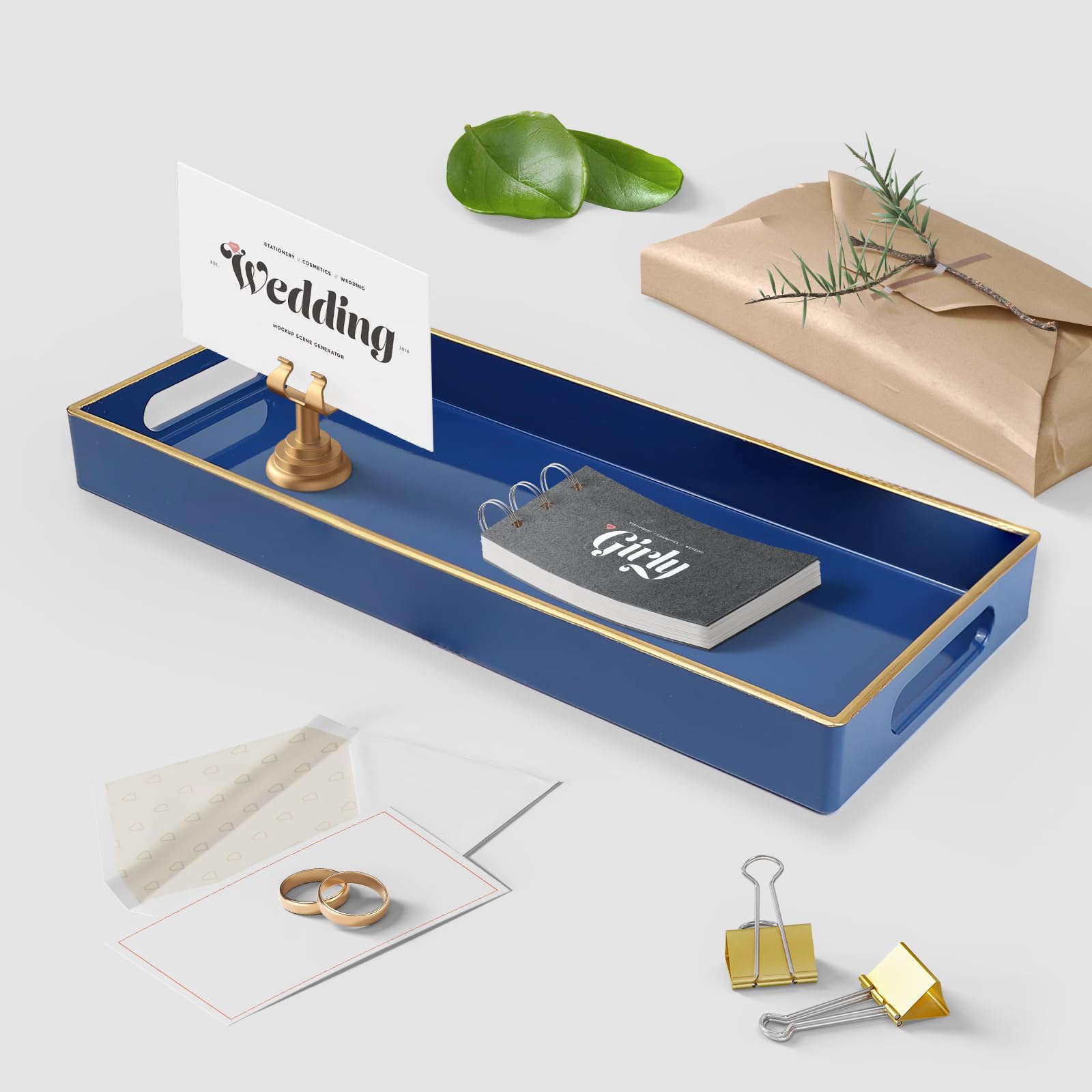 Leemxiiny Blue Bathroom Vanity Tray for Countertop, Small Plastic Toilet Tank Versatile Storage & Organization Tray for Makeup, Perfume, Desk, Kitchen, Candles, 13.7"x6"x1.4", 35HB