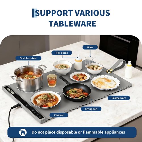 Garvee 3rd Gen Upgraded Food Warming Mat, AB Dual Zone Independent Heating, 24" x15" Electric Warming Tray with 6 Temp Levels & 1-3H Timer, Portable Food Warmer for Parties Buffet, Easy to Clean, Grey