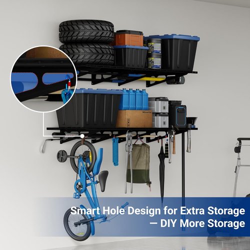 FLEXIMOUNTS Heavy Duty Garage Shelving - 2-Pack 24"x72" Wall Mounted Storage Racks | 1400lbs Capacity, Black