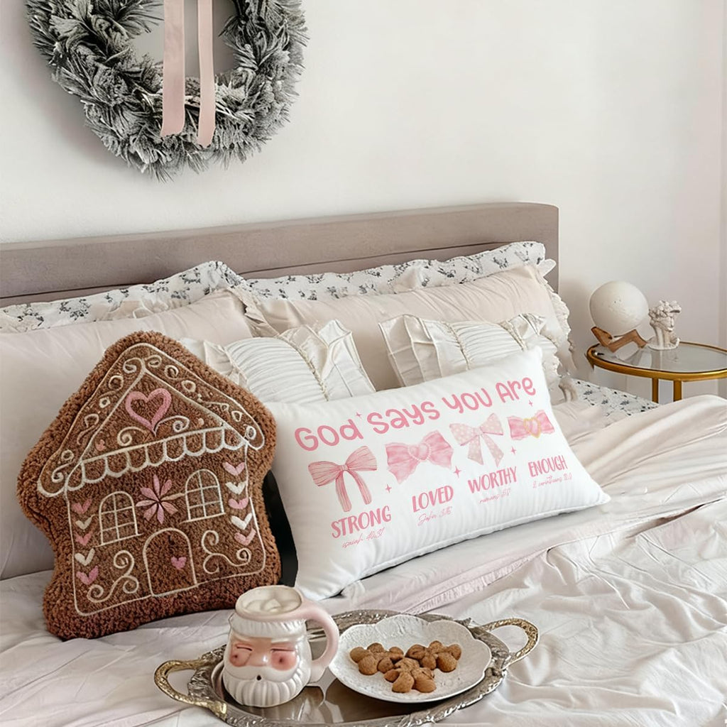 Pink Bow Coquette Throw Pillow Cover - 12x20 Inspirational Decor for Girls' Rooms & Dorms