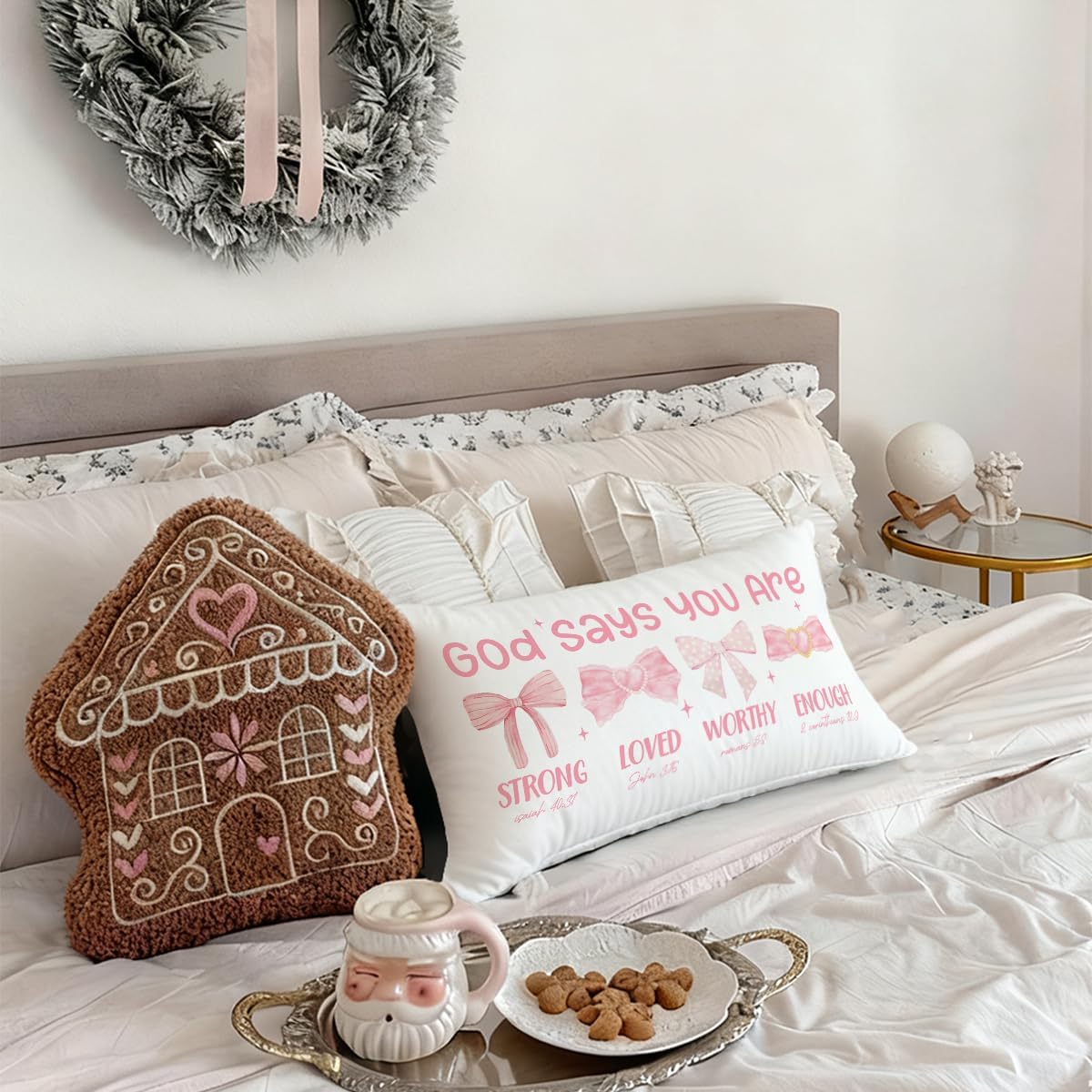 Pink Bow Coquette Throw Pillow Cover - 12x20 Inspirational Decor for Girls' Rooms & Dorms