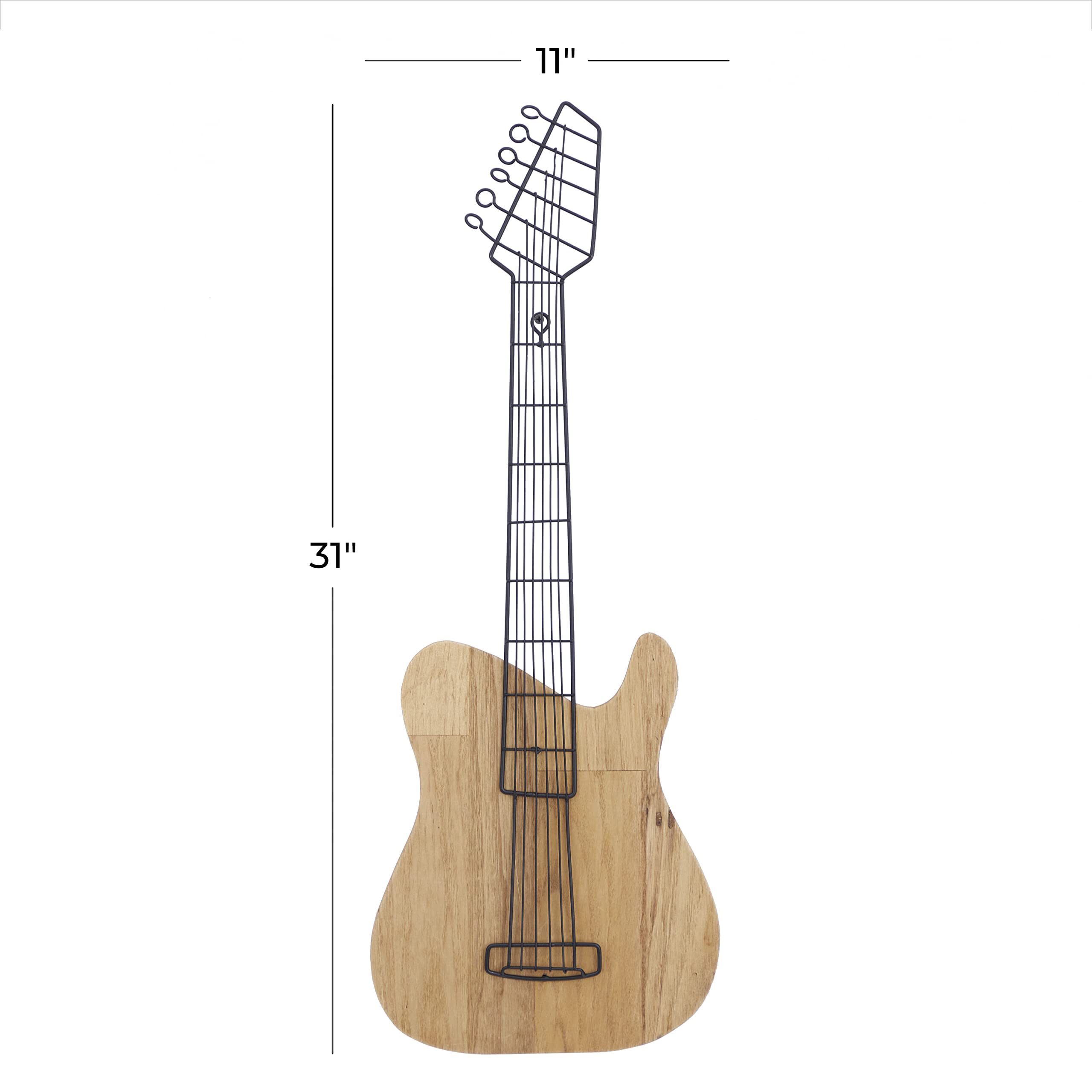 Deco 79 Wooden Guitar Home Wall Decor Wall Sculpture, Wall Art 2" x 11" x 31", Brown