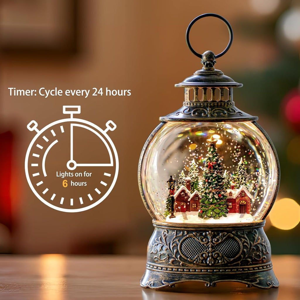 Regine Switzerland Christmas Snow Globe Lantern - Musical Water Lantern with Timer & USB/Battery Operated | Festive Village Decor