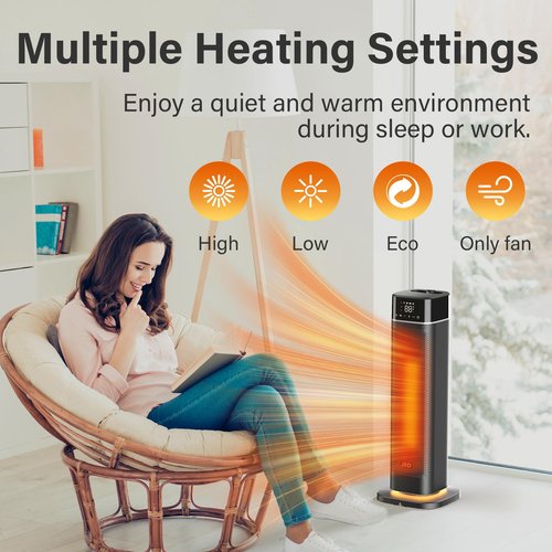 JRD 24" Tower Space Heater, Oscillation, Heating Mode, Ceramic Heat for Office