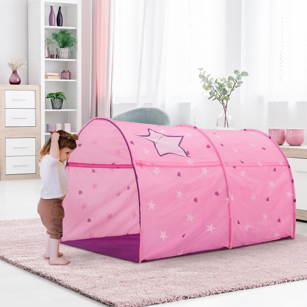 Alvantor® Starlight Bed Canopy Dream Play Tents Playhouse Privacy Space Twin Sleeping Indoor Stars Boys Girls Pop Up Portable Frame Curtains Pink, Patent Pending