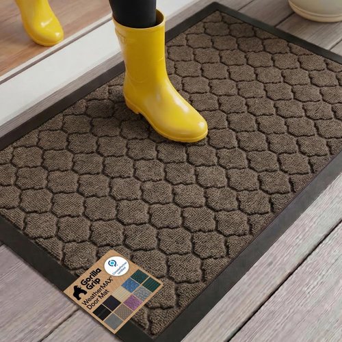 GORILLA GRIP Waterproof All-Season WeatherMAX Doormat - 35x23 Natural Rubber, Stain & Fade Resistant, Easy Clean Latte Quatrefoil