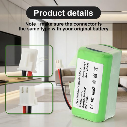 14.4V RVBAT850 Vacuum Battery for Shark ION/IQ/AI R1000C, RV1100S1US, RV850 AV1010AE, AV2501AE, AV911,AV970, RV763, RV764, RV765, RV771, RV2320S, RV2310AE,AV2310AE, RV2300 Robot Vacuum Cleaner 2800mAh