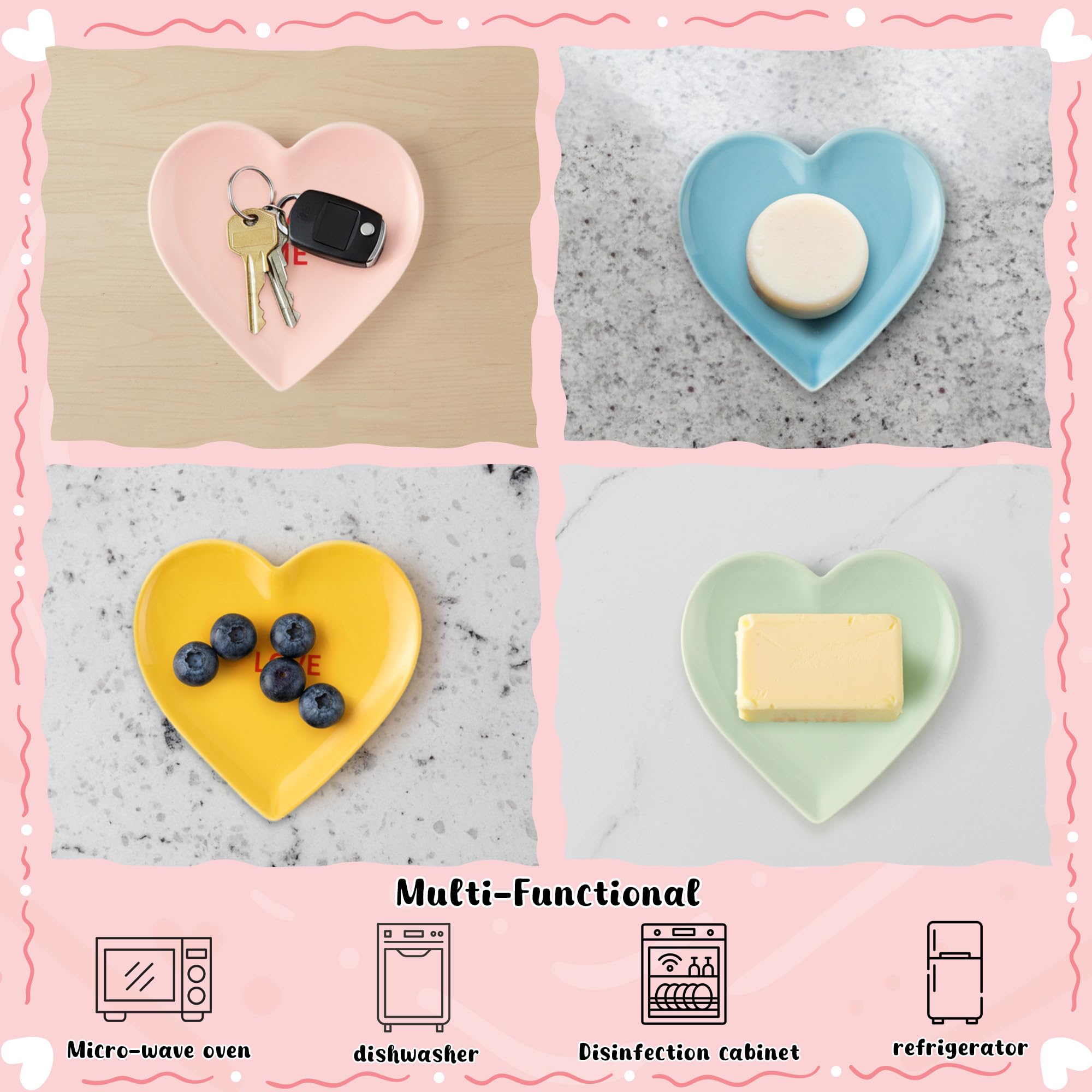 Valentine's Day Ceramic Spoon Rest for Stovetop - 4Pcs Conversation Heart Spoon Rest Set Heart Shape Cooking Ladle Holders Sauce Dishes Utensil Rests for Kitchen Countertop Decor Valentines Gift Favor