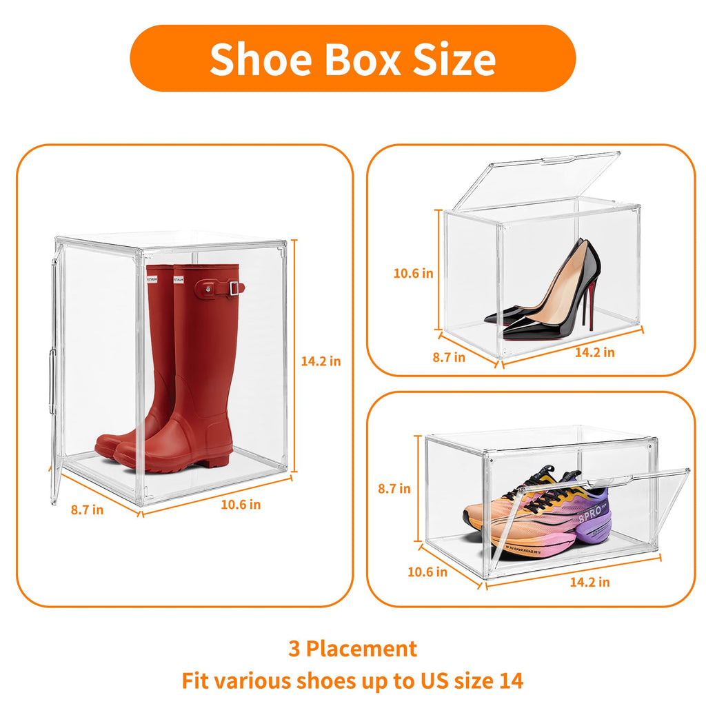 Seaniss 1 Pack Clear Acrylic Sneaker Shoe Display Case,Shoe Storage Boxes Stackable,Acrylic Boxes for Shoes Display with Lid,Boot Storage Organizer for Tall Boot,Purse Handbag Organizer for Closet