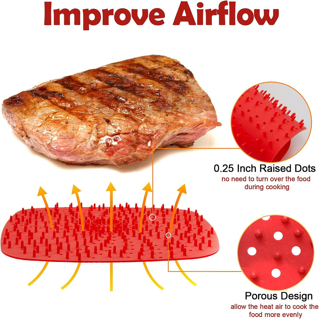 Upgrade Reusable Air Fryer Liners - Patented BPA-Free Non-Stick Silicone Mats | 9-Inch Square & More