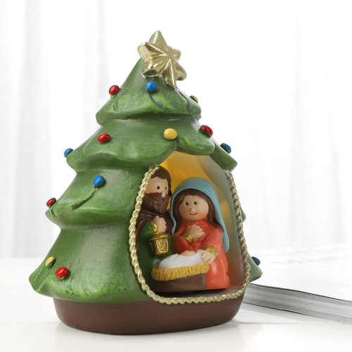Hodao Nativity Set - Holy Family Scene for Christmas Indoor Decorations | Green Xmas Decor Gift