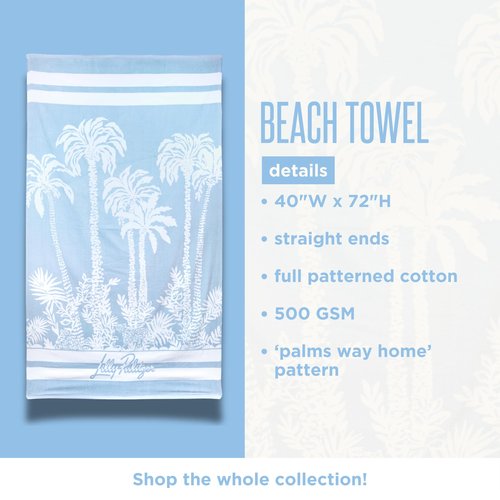 Lilly Pulitzer Oversized Pool/Beach Towel, 40 x 72, Large Cotton Towel for Adults, Blue/Green Palm Tree Print, Palms Way Home