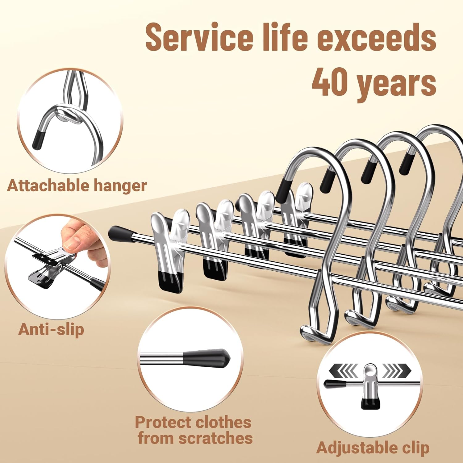 Skiennix Space-Saving Pants Hangers - Stackable Skirt Hangers with Clips | 8-Pack Closet Organizer
