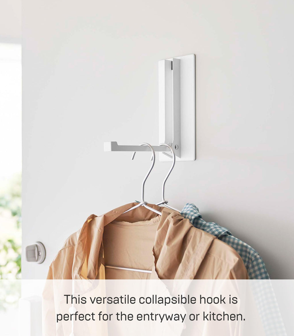 YAMAZAKI Home Tower Magnetic Folding Hook for Wall Door Or Refrigerator, Collapsible Coat, Bag Or Umbrella Metal Hanger - Steel
