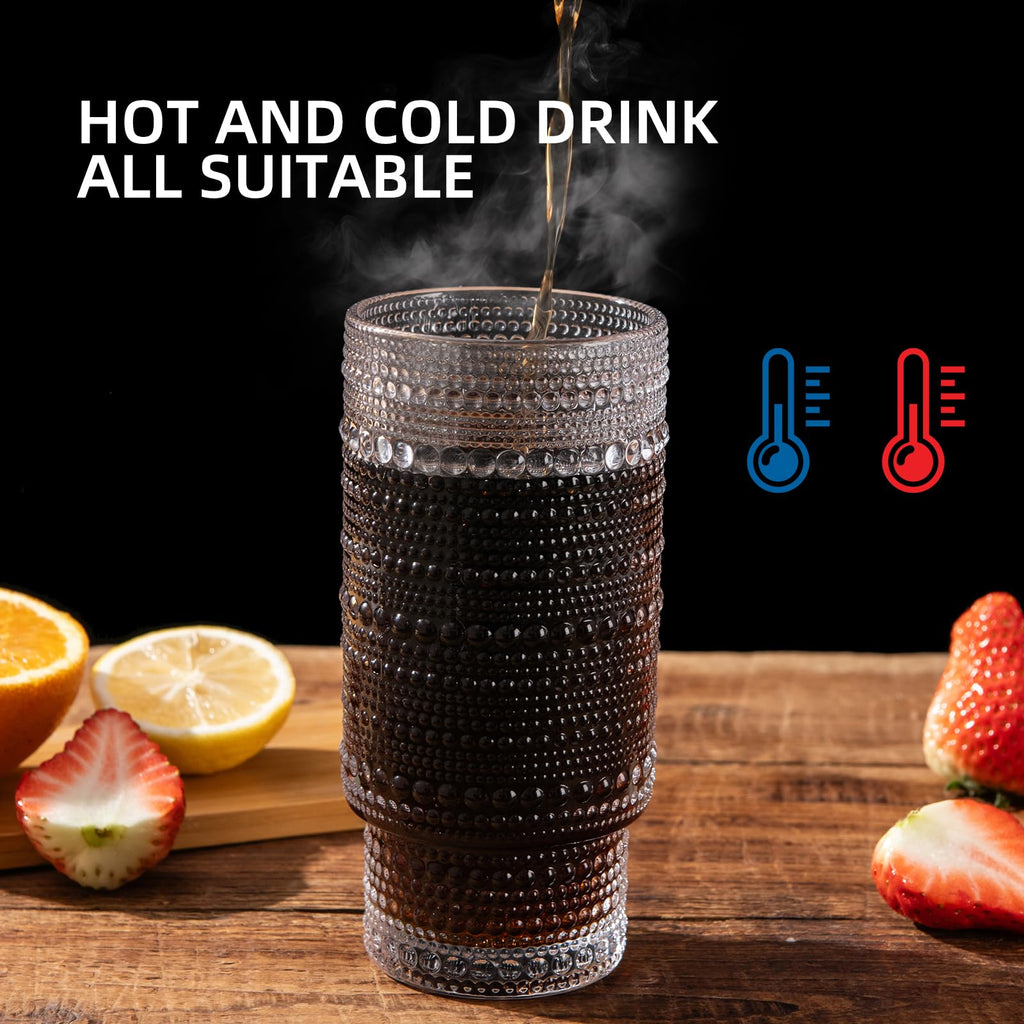 MRZIKPO Drinking Glasses with Bamboo Lids and Glass Straw 8pcs Set,16oz Glass Tumbler Cups,Water Glasses,Iced Coffee Glasses,iced Tea Glasses,Beer Glasses,Ideal for Whiskey,2 Brushes