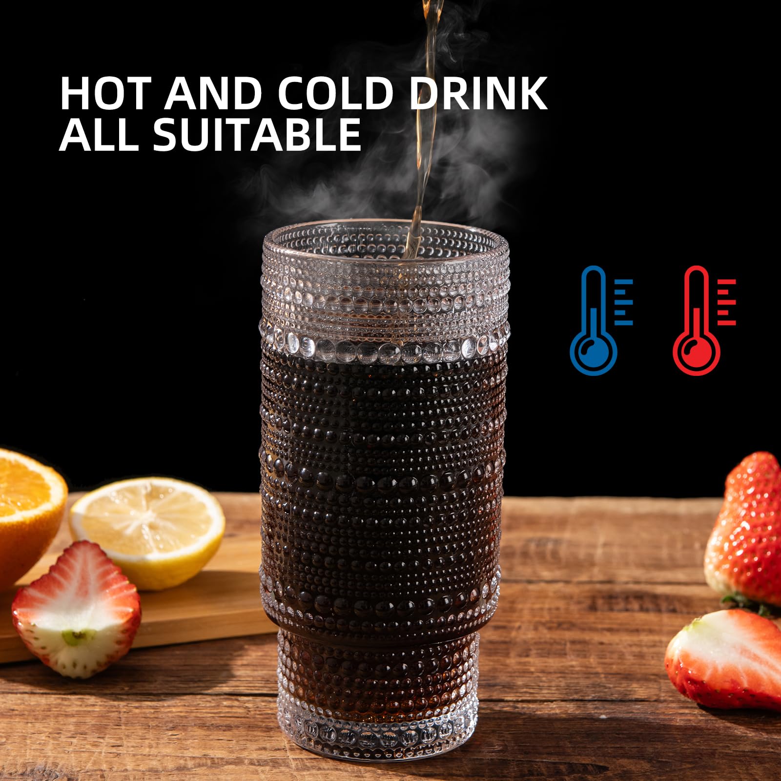 MRZIKPO Drinking Glasses with Bamboo Lids and Glass Straw 8pcs Set,16oz Glass Tumbler Cups,Water Glasses,Iced Coffee Glasses,iced Tea Glasses,Beer Glasses,Ideal for Whiskey,2 Brushes