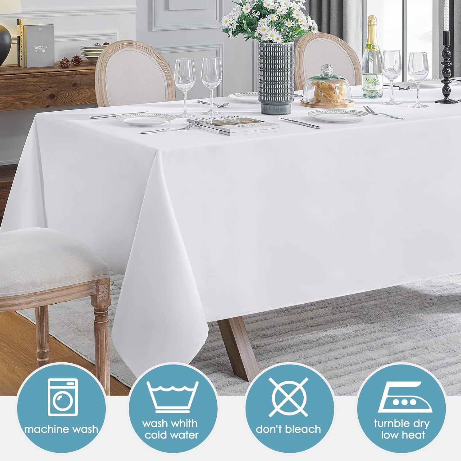 VidaFete Table Cloth - 90x132 Inch Rectangle Polyester | Stain & Wrinkle Resistant for Dining & Events - White (10 Pack)