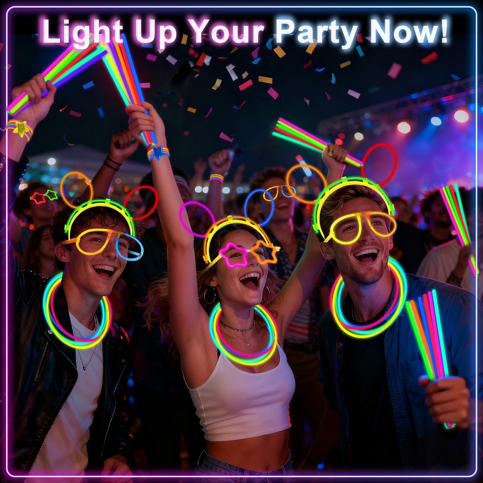 647PCS Glow Sticks, Glow in the Dark 4th of July Party Favors Party Supplies for Adults Glow Sticks Bulk & Connectors Light Up Glasses Headbands Bracelets Necklace for Birthday Wedding Patriotic 250th